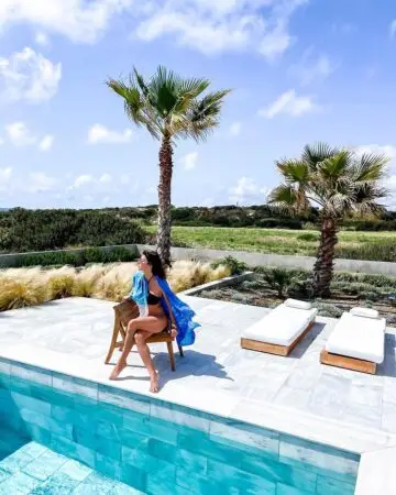 Model on Luxury villas in Rhodes. In Beachfront Villa.